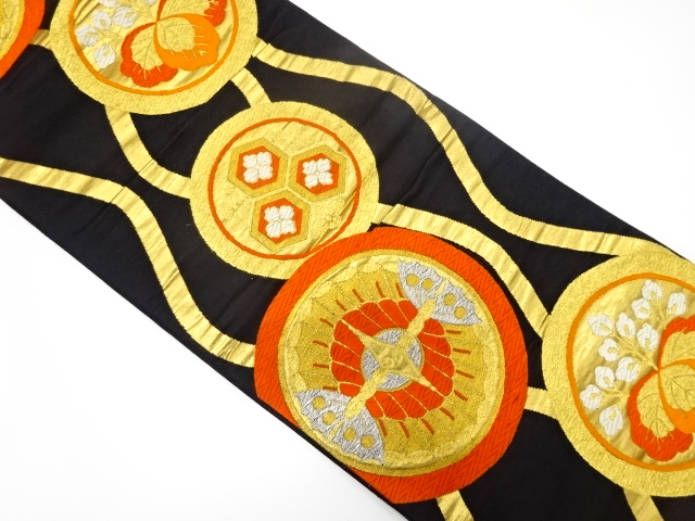 アンティーク　立涌に向かい蝶・桐模様織り出し袋帯（着用可）